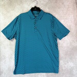 Maelreg Performance Polo Men Large Teal Shamrock Print Short Sleeve Golf Shirt